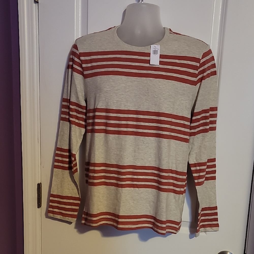 Old Navy Heather Gray and Red Striped Tee Sz: S NWT